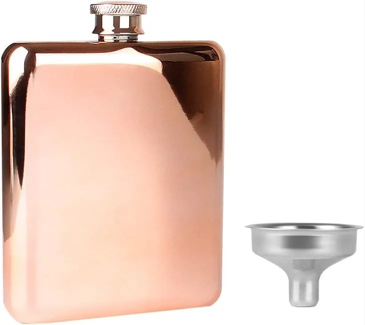Tooj Liab Cawv Stainless Hlau Hip Flask Nrog Funnel